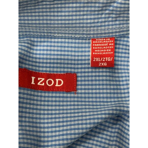 Izod Blue Gingham Long Sleeve Button Front Shirt Sz 2XL Career Business Casual - Picture 5 of 9